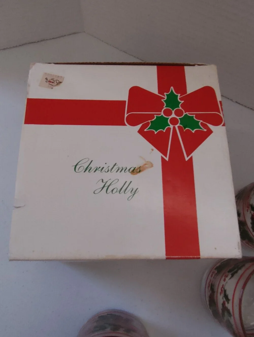 Vtg Indiana Glass Christmas Holly Service for 4 14 oz Rocks Holiday Glasses Box